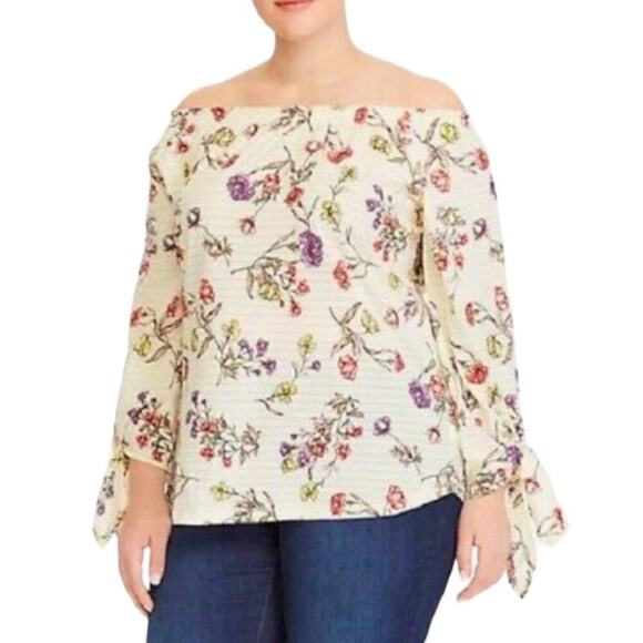 Ralph Lauren Cream Floral Blouse with Tie Sleeves Size L - Picture 1 of 9